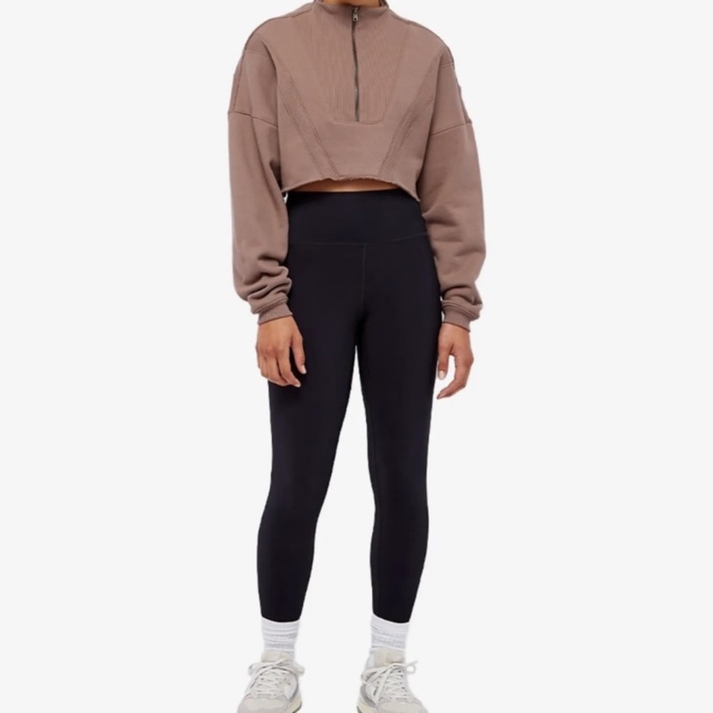 Joah Brown Cropped Half Zip Pullover
